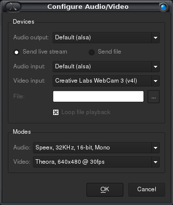 Configuration des formats audio/vidéo à utiliser